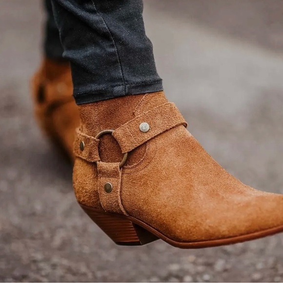 SAINT LAURENT West Tan Suede Harness Boot Women Size 7 - Picture 3 of 10